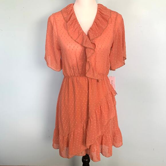 NWT Bishop + Young Zoey V-Neck Ruffle Dress in Coral Size Small - Picture 1 of 7